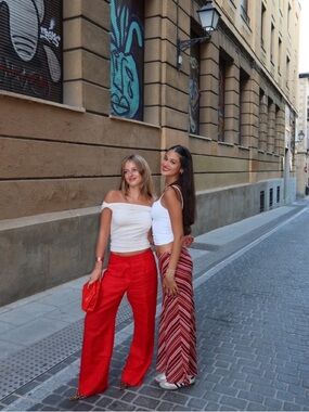 J.Crew Essential 100% Linen Wide Leg Pants Size 0 Red High Rise Minimalist